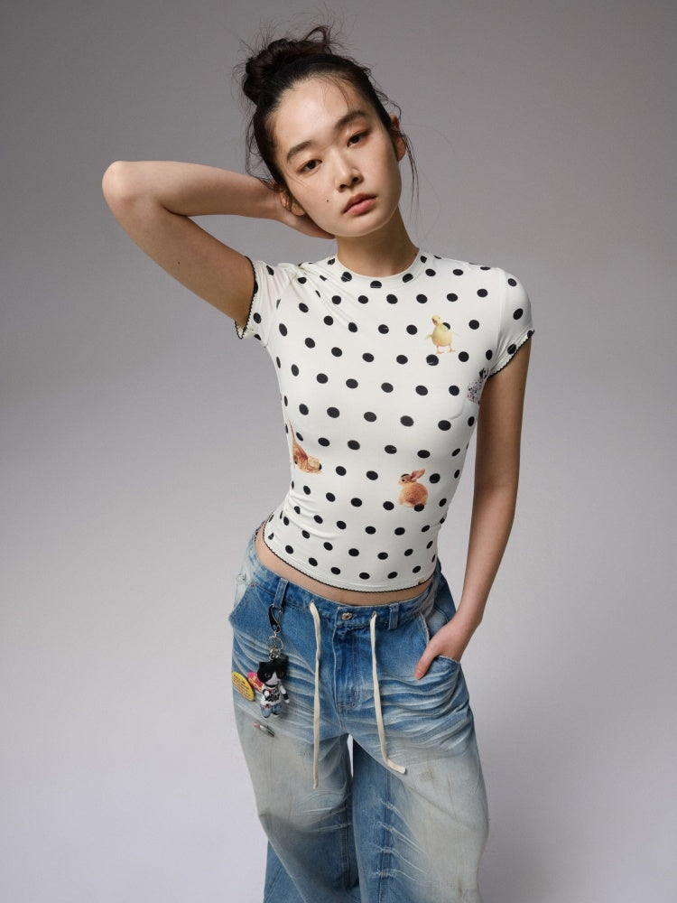 Animal Polka Dot Print Crew Neck Short Sleeve T-Shirt【s0000013393】