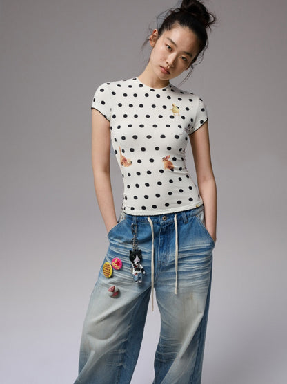 Animal Polka Dot Print Crew Neck Short Sleeve T-Shirt【s0000013393】