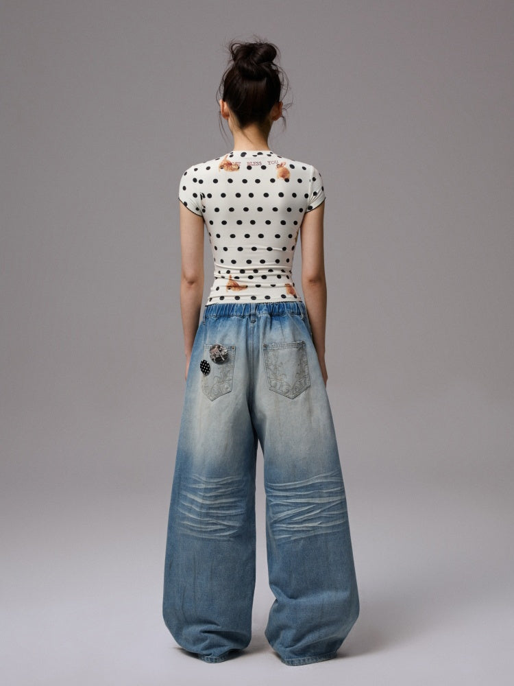 Animal Polka Dot Print Crew Neck Short Sleeve T-Shirt【s0000013393】