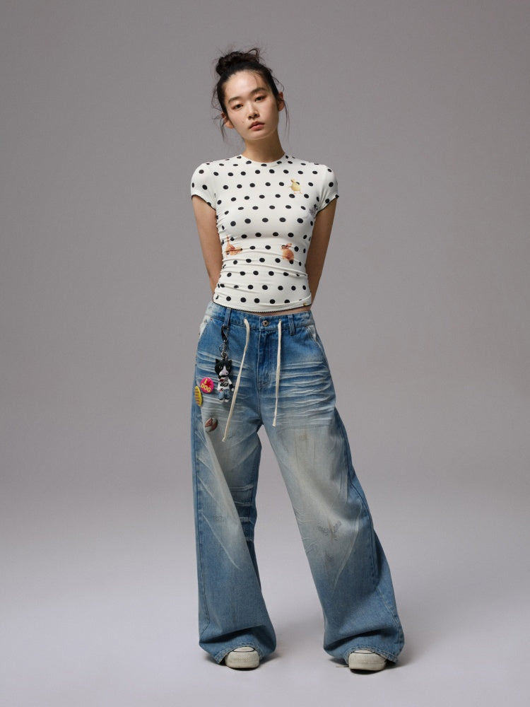Animal Polka Dot Print Crew Neck Short Sleeve T-Shirt【s0000013393】