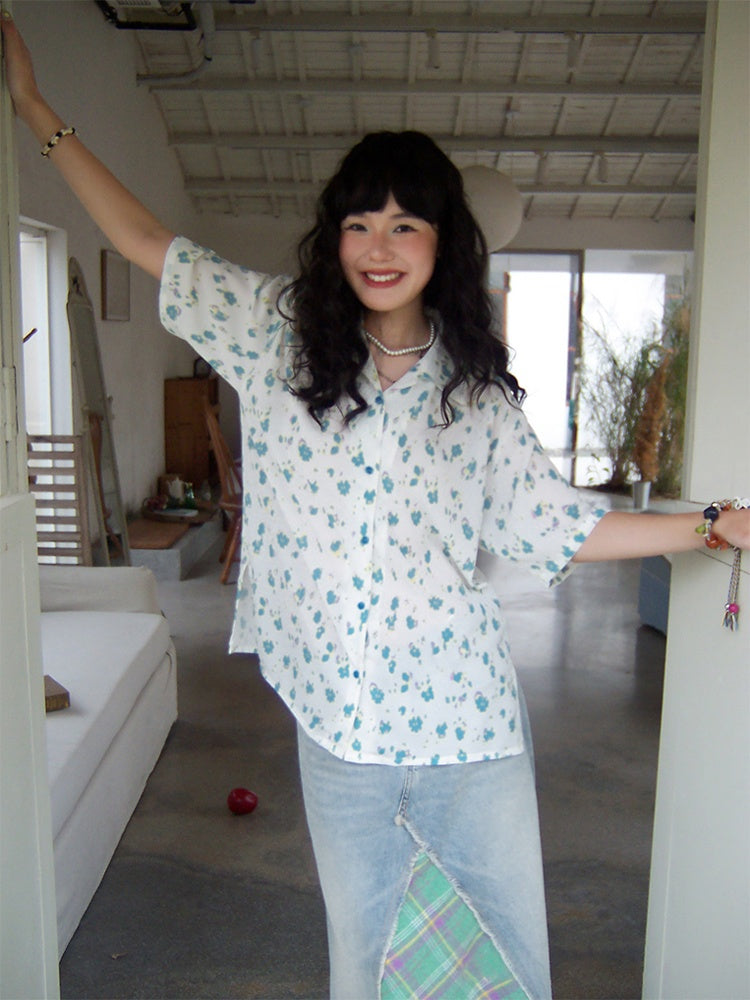 Flower Printed Short Sleeve Shirt【s0000013398】