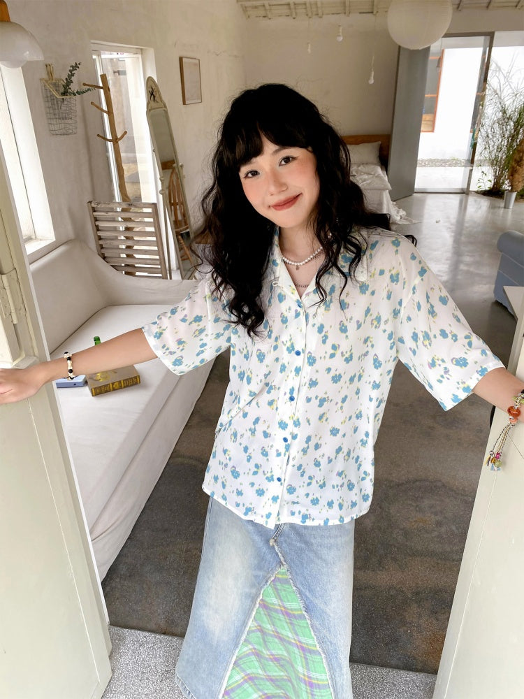 Flower Printed Short Sleeve Shirt【s0000013398】
