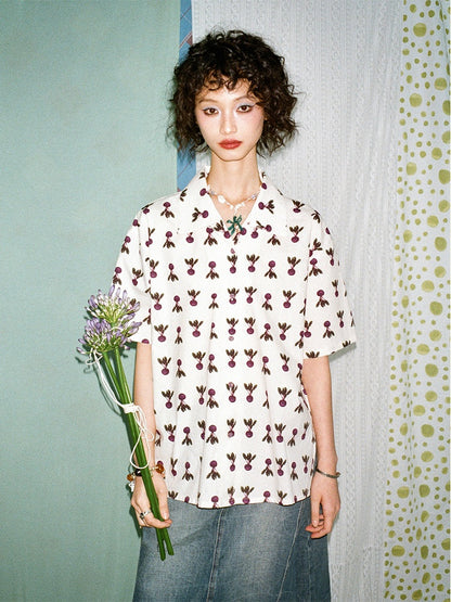 Radish Print Short Sleeved Shirt【s0000013399】