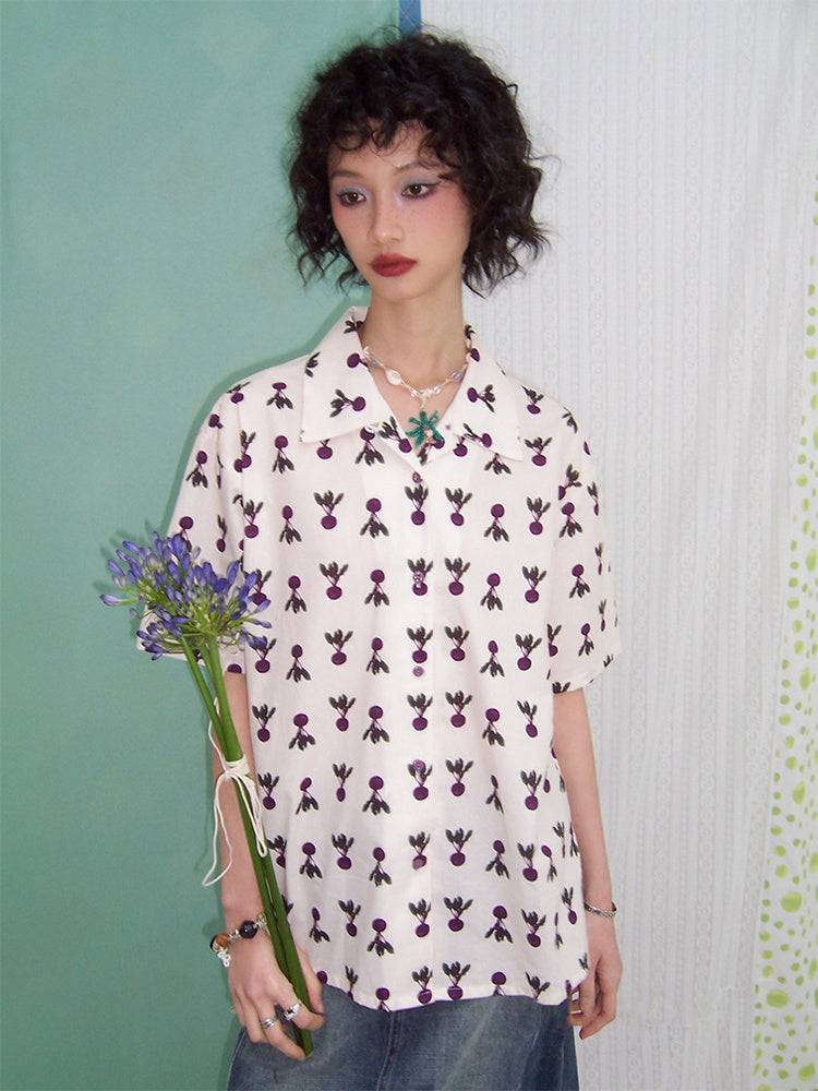 Radish Print Short Sleeved Shirt【s0000013399】