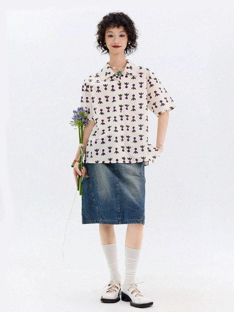 Radish Print Short Sleeved Shirt【s0000013399】