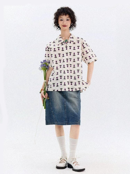 Radish Print Short Sleeved Shirt【s0000013399】