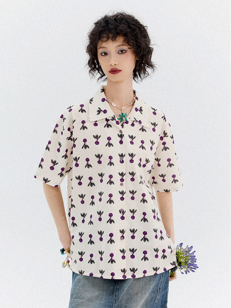 Radish Print Short Sleeved Shirt【s0000013399】