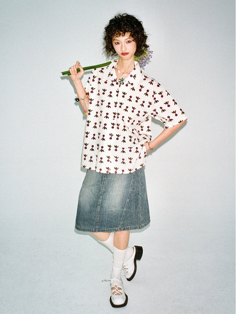 Radish Print Short Sleeved Shirt【s0000013399】