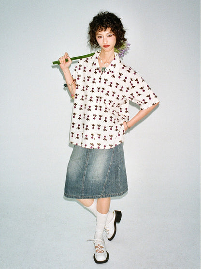 Radish Print Short Sleeved Shirt【s0000013399】