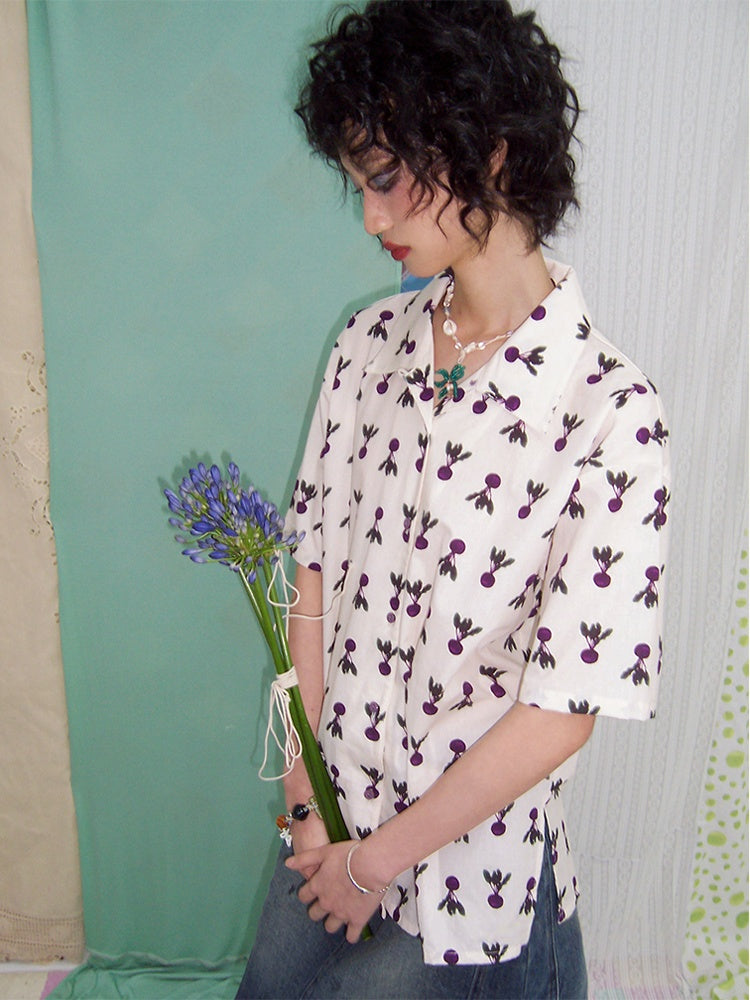Radish Print Short Sleeved Shirt【s0000013399】