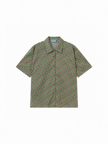"Green Field Whisper" Full Print Plaid Short Sleeve Shirt【s0000013400】