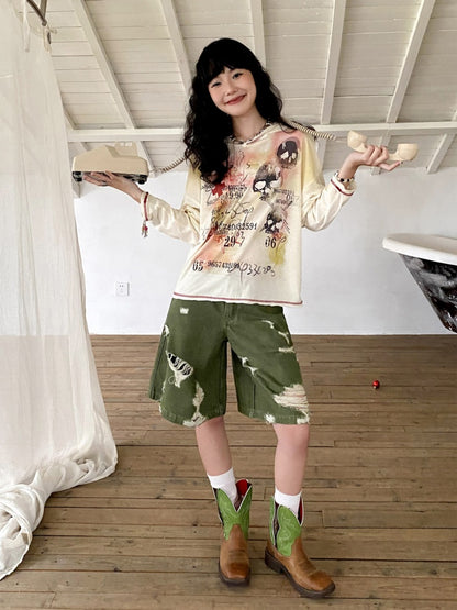 Ripped Denim Middle Pants【s0000013401】