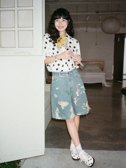 Ripped Denim Middle Pants【s0000013401】