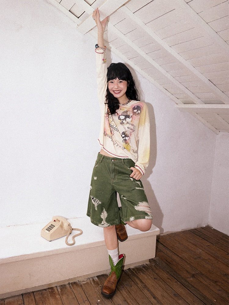 Ripped Denim Middle Pants【s0000013401】