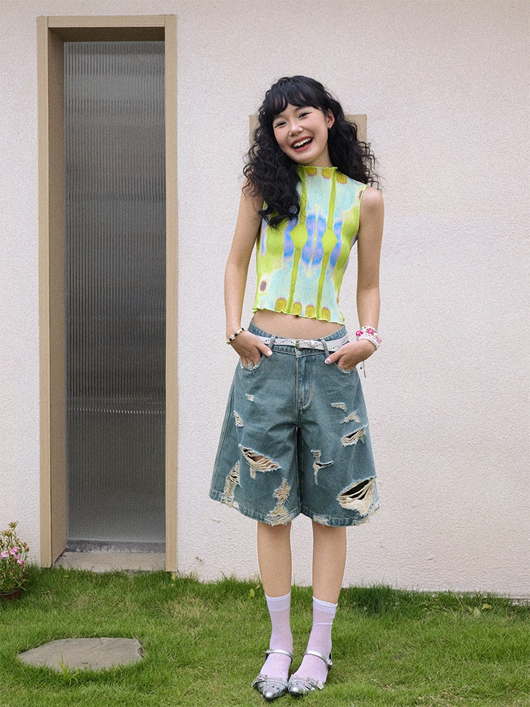 Ripped Denim Middle Pants【s0000013401】
