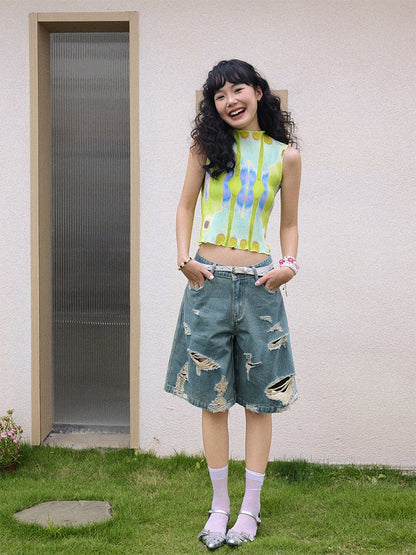 Ripped Denim Middle Pants【s0000013401】