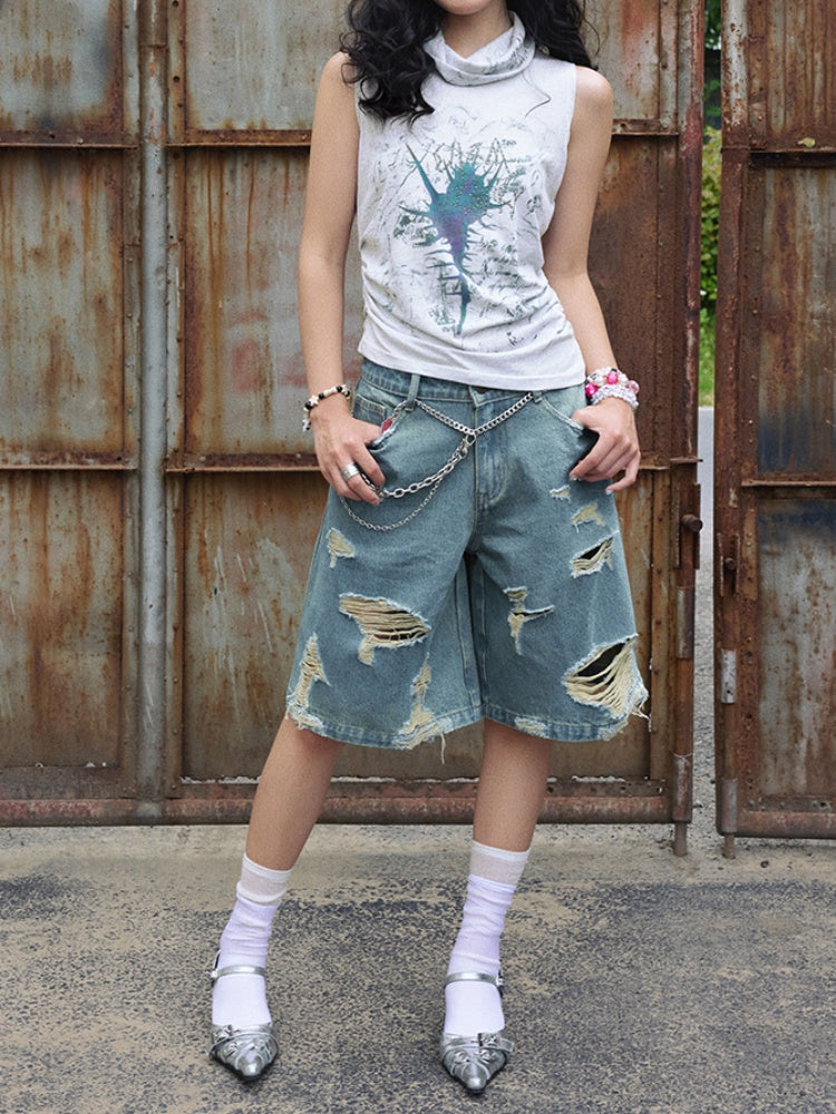 Ripped Denim Middle Pants【s0000013401】