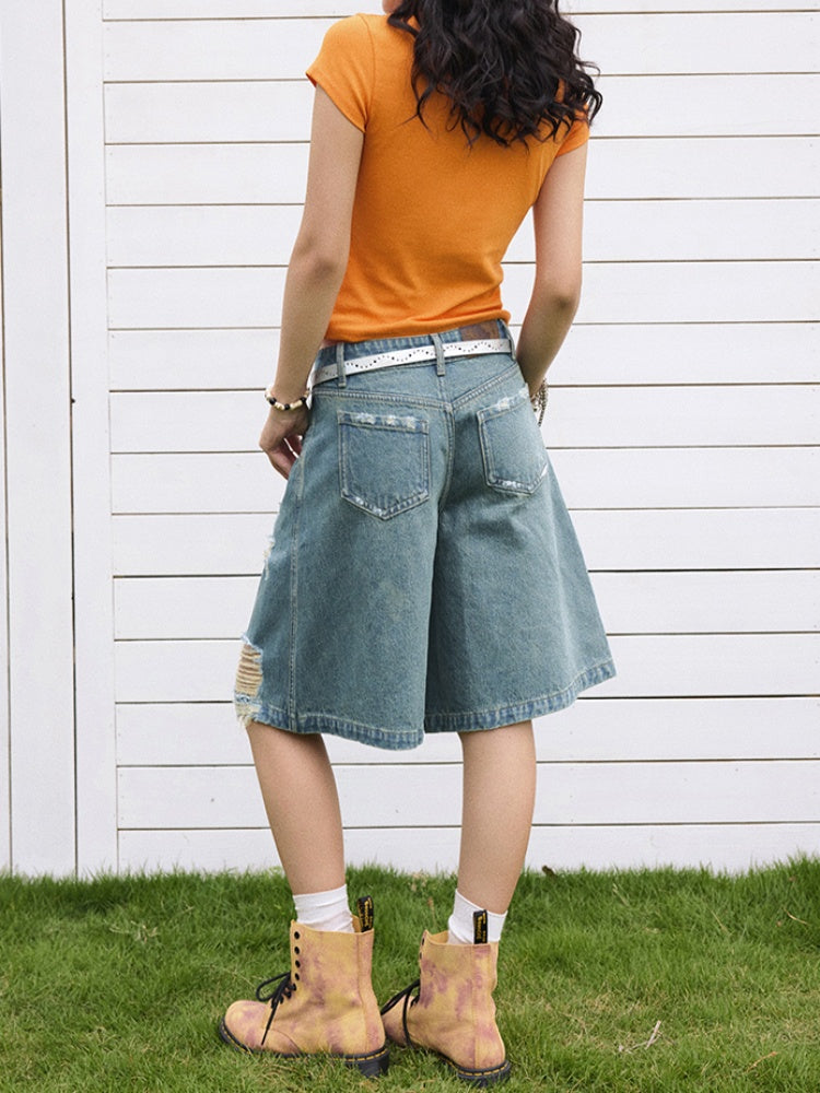 Ripped Denim Middle Pants【s0000013401】