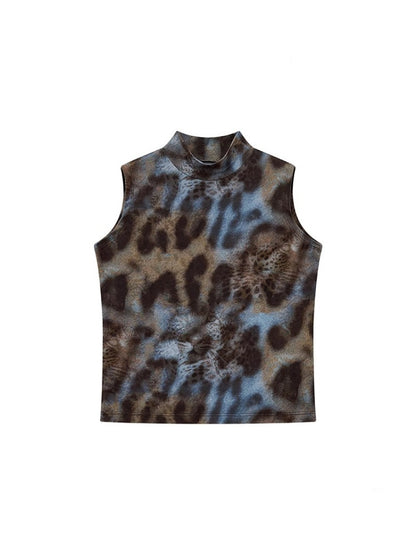Leopard Print High Neck Sleeveless Tops【s0000013402】