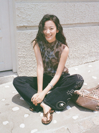 Leopard Print High Neck Sleeveless Tops【s0000013402】