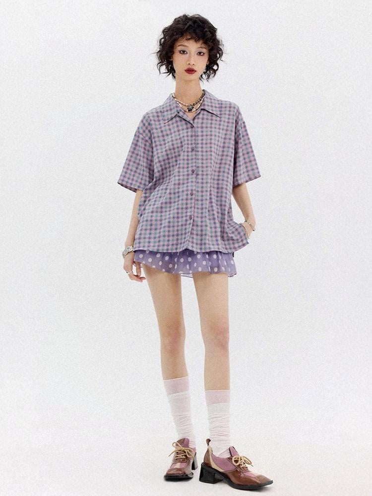 Japanese Style Plaid Short Sleeved Shirt【s0000013403】
