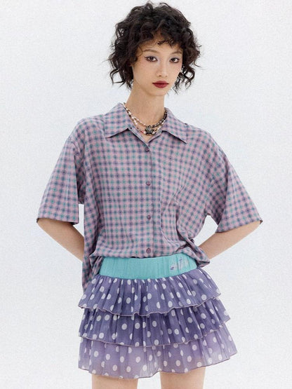 Japanese Style Plaid Short Sleeved Shirt【s0000013403】