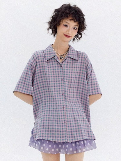 Japanese Style Plaid Short Sleeved Shirt【s0000013403】