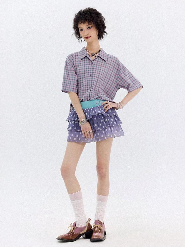 Japanese Style Plaid Short Sleeved Shirt【s0000013403】