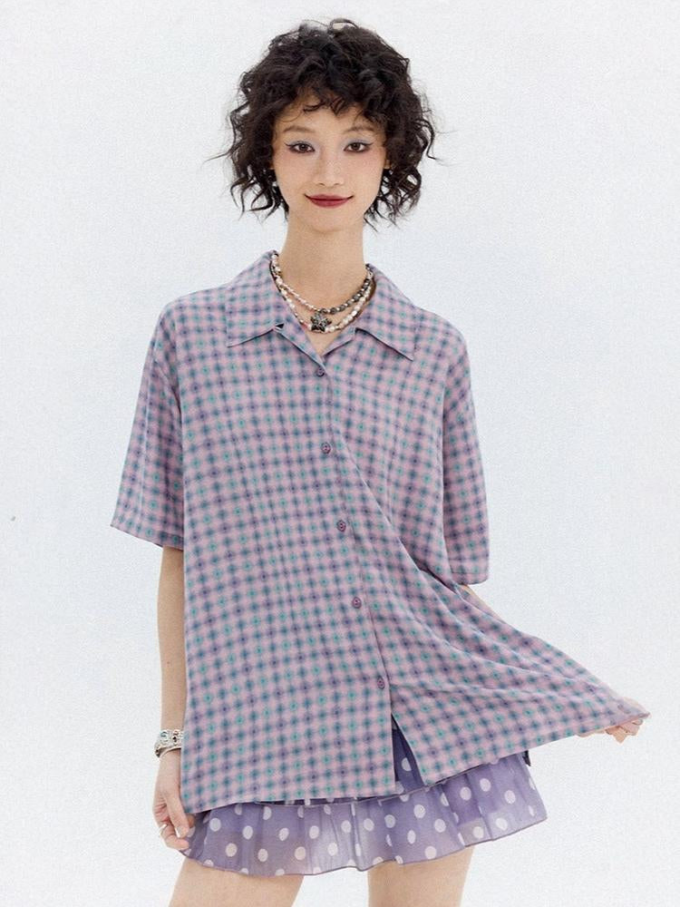 Japanese Style Plaid Short Sleeved Shirt【s0000013403】