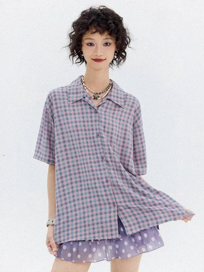 Japanese Style Plaid Short Sleeved Shirt【s0000013403】