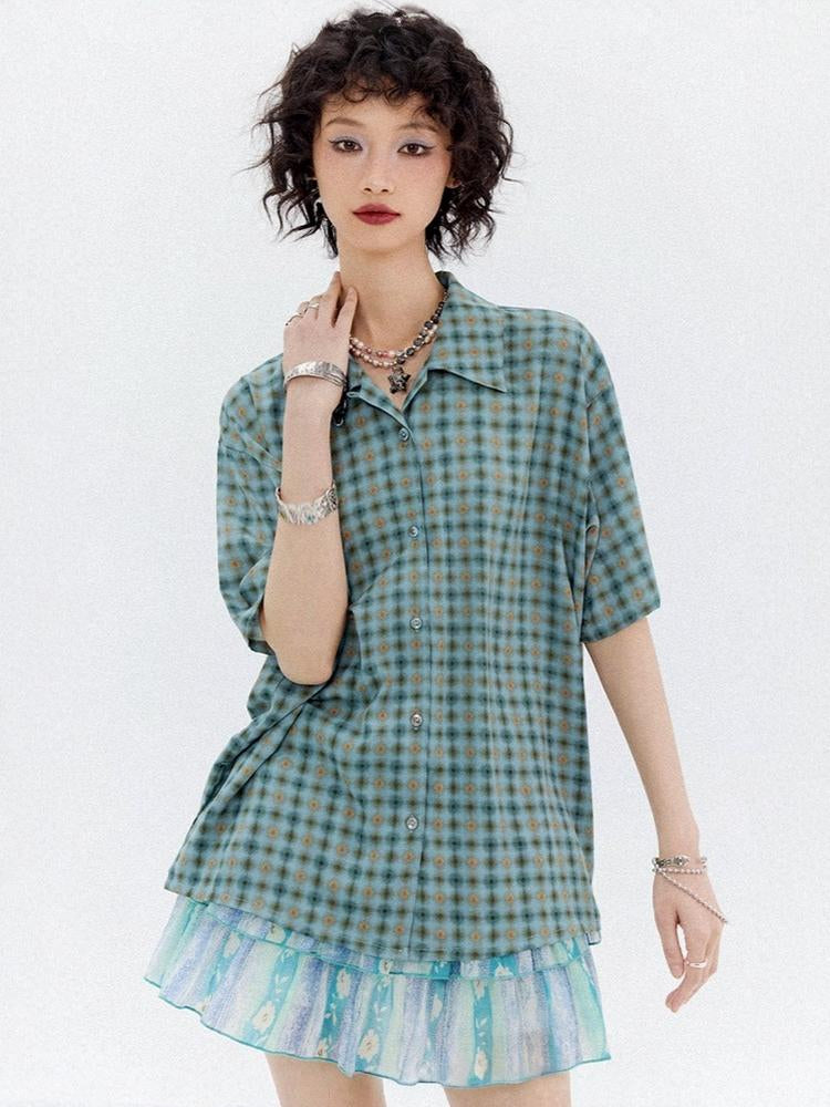Japanese Style Plaid Short Sleeved Shirt【s0000013403】