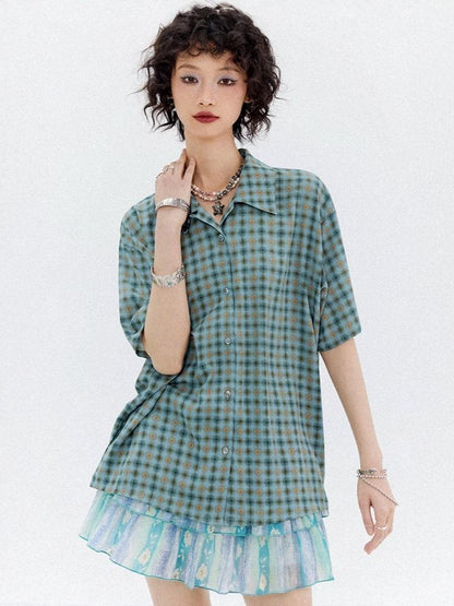 Japanese Style Plaid Short Sleeved Shirt【s0000013403】
