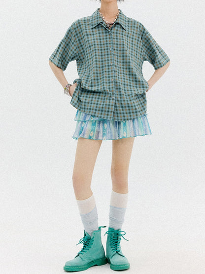 Japanese Style Plaid Short Sleeved Shirt【s0000013403】