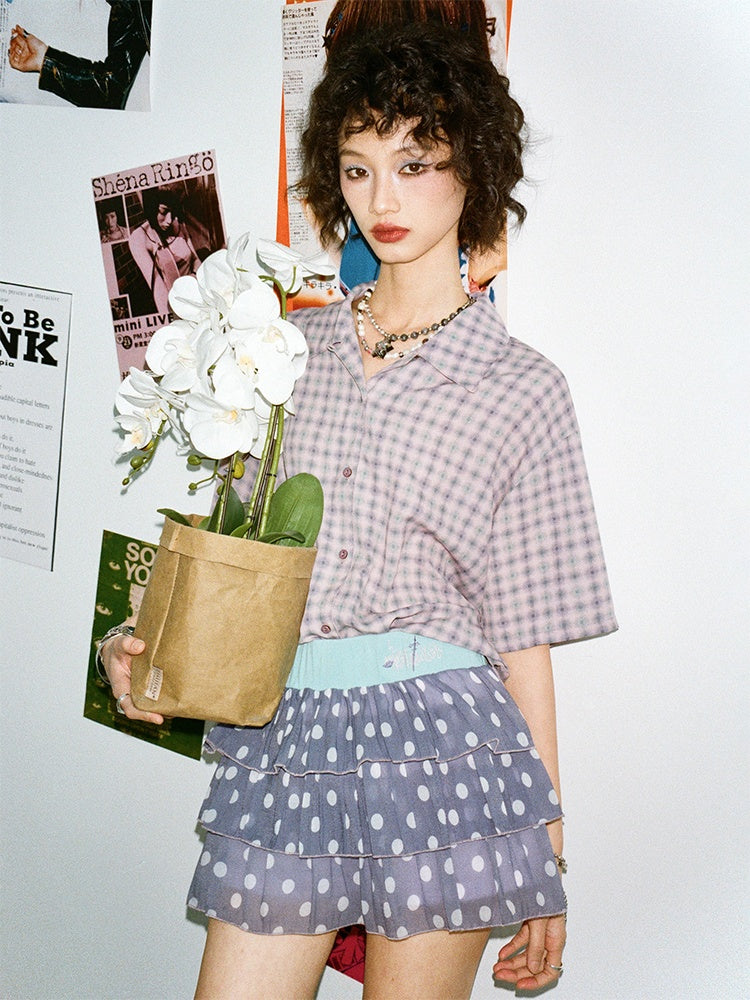 Japanese Style Plaid Short Sleeved Shirt【s0000013403】