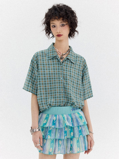 Japanese Style Plaid Short Sleeved Shirt【s0000013403】