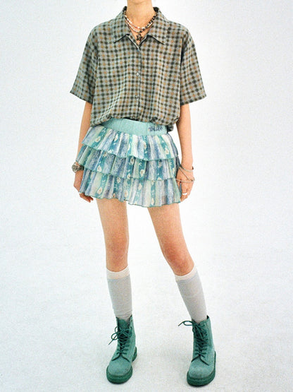 Japanese Style Plaid Short Sleeved Shirt【s0000013403】