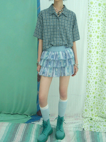 Japanese Style Plaid Short Sleeved Shirt【s0000013403】