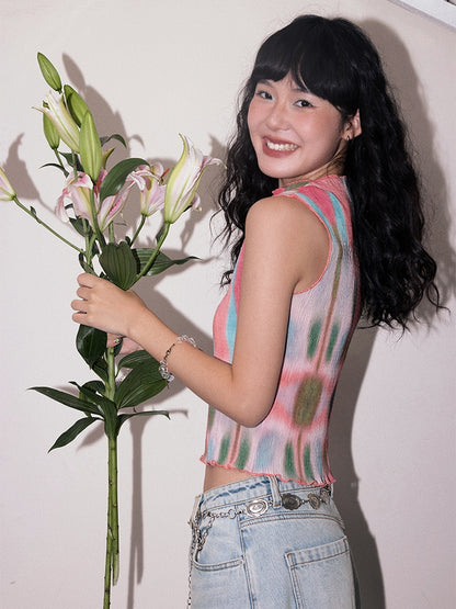 "Dream Movement" Pressed Pleated Print Sleeveless Vest【s0000013404】