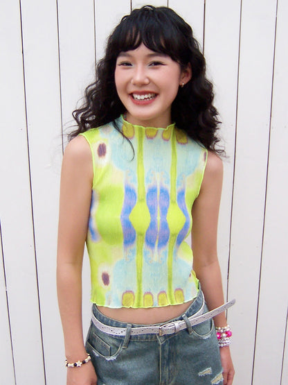"Dream Movement" Pressed Pleated Print Sleeveless Vest【s0000013404】