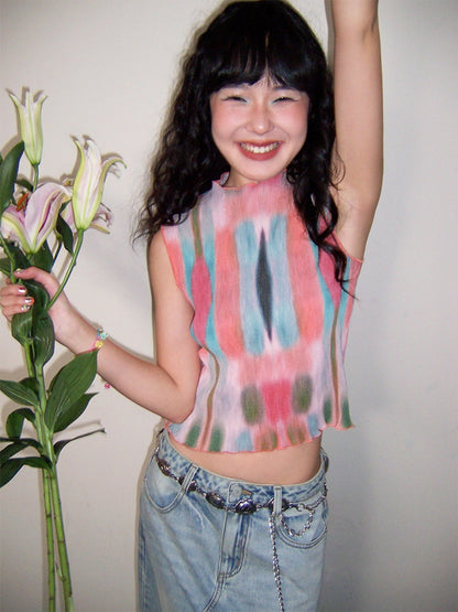 "Dream Movement" Pressed Pleated Print Sleeveless Vest【s0000013404】