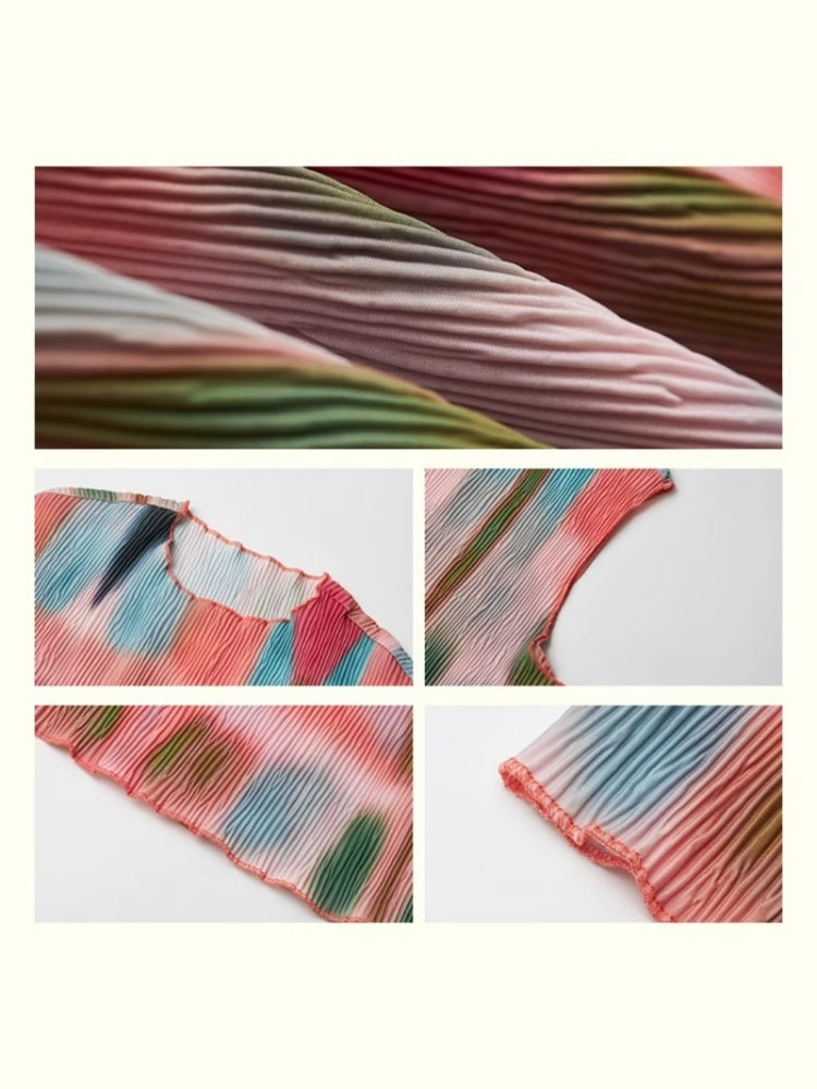 "Dream Movement" Pressed Pleated Print Sleeveless Vest【s0000013404】