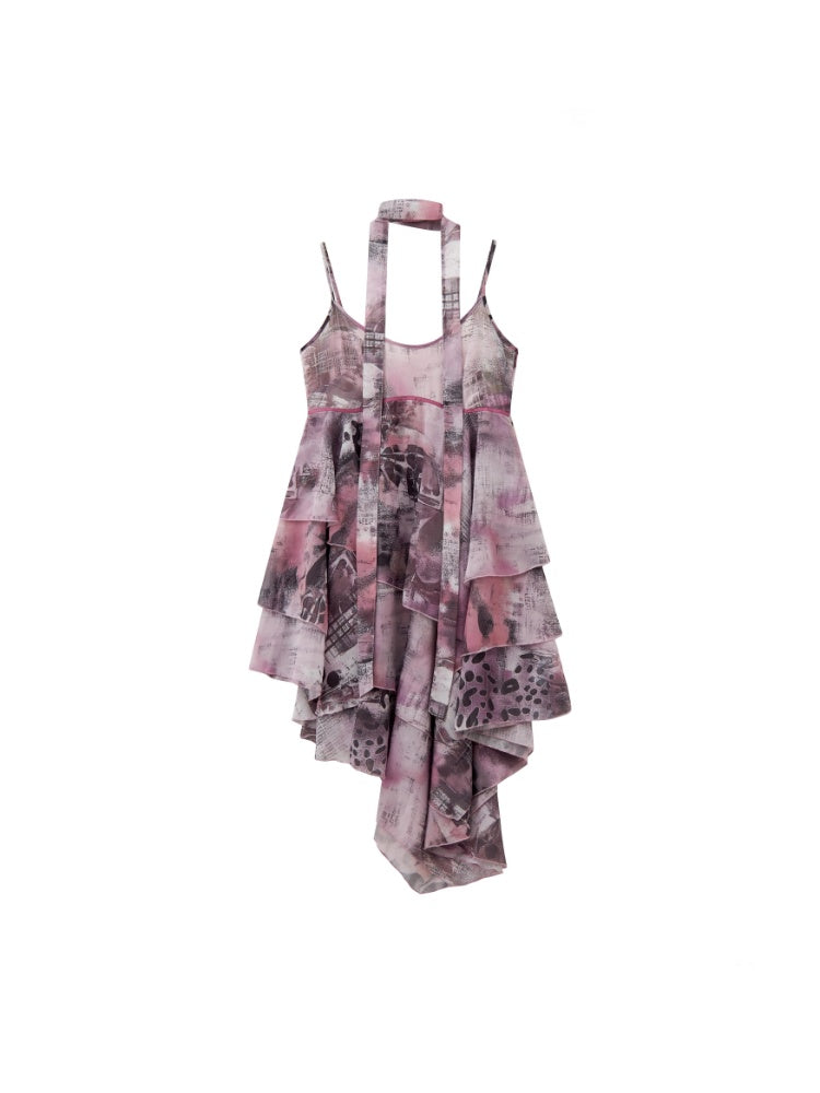 "Butterfly Codex" Gradation Print Asymmetry Suspender Dress【s0000013405】