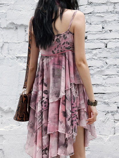 "Butterfly Codex" Gradation Print Asymmetry Suspender Dress【s0000013405】