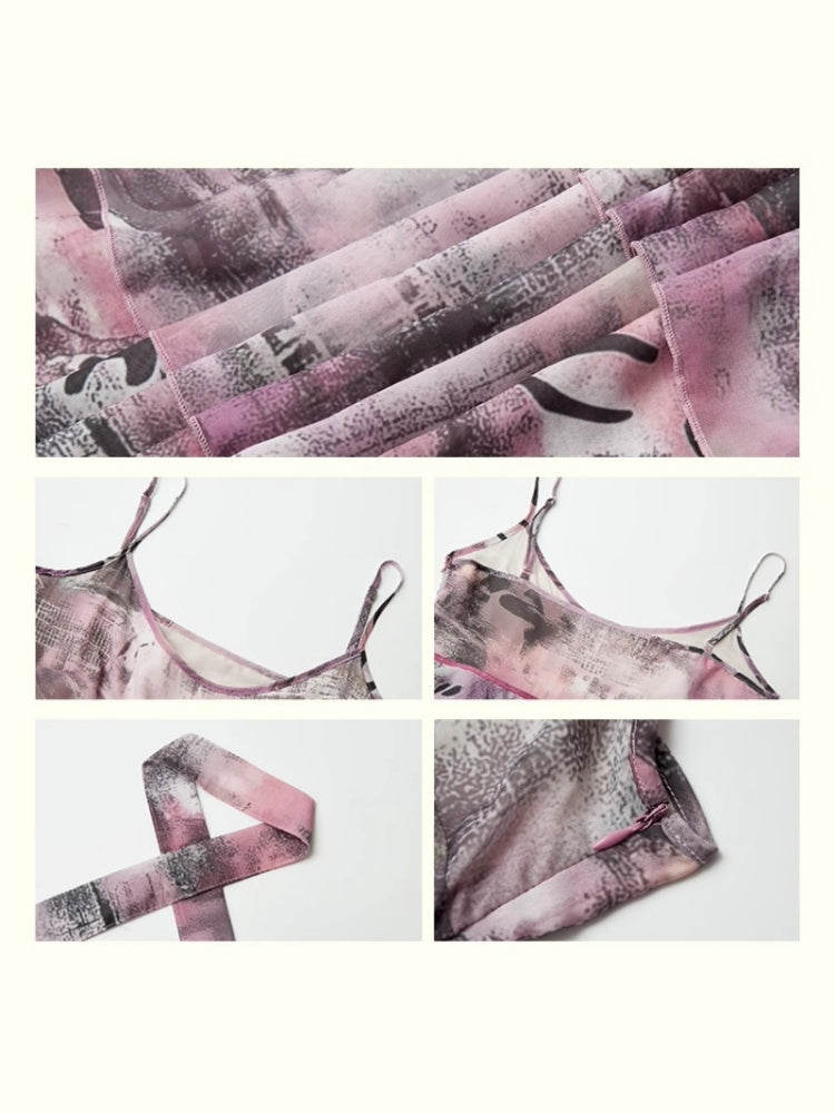 "Butterfly Codex" Gradation Print Asymmetry Suspender Dress【s0000013405】