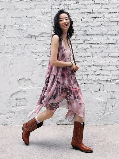"Butterfly Codex" Gradation Print Asymmetry Suspender Dress【s0000013405】