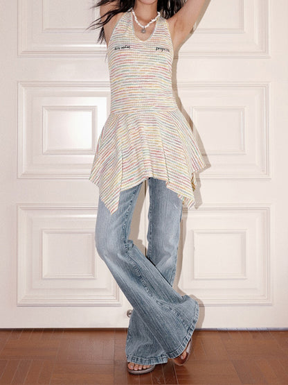 "Midsummer Coast" Rhinestone Embroidery Bootcut Flared Jeans【s0000013406】