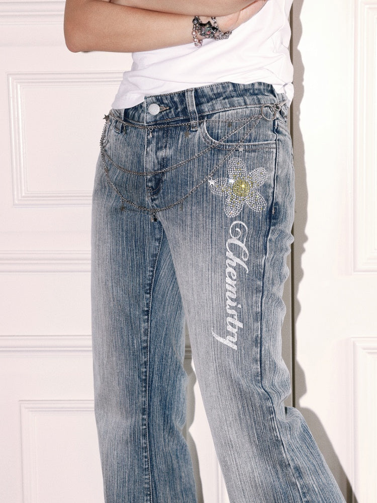 "Midsummer Coast" Rhinestone Embroidery Bootcut Flared Jeans【s0000013406】