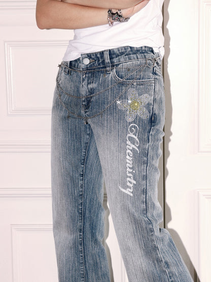 "Midsummer Coast" Rhinestone Embroidery Bootcut Flared Jeans【s0000013406】