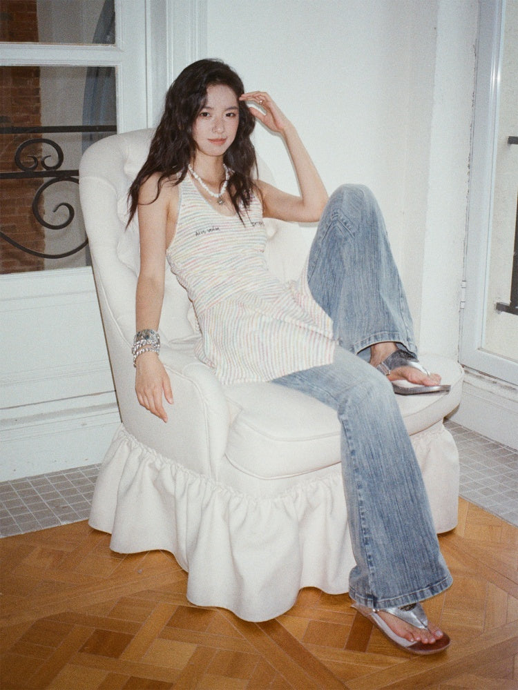 "Midsummer Coast" Rhinestone Embroidery Bootcut Flared Jeans【s0000013406】