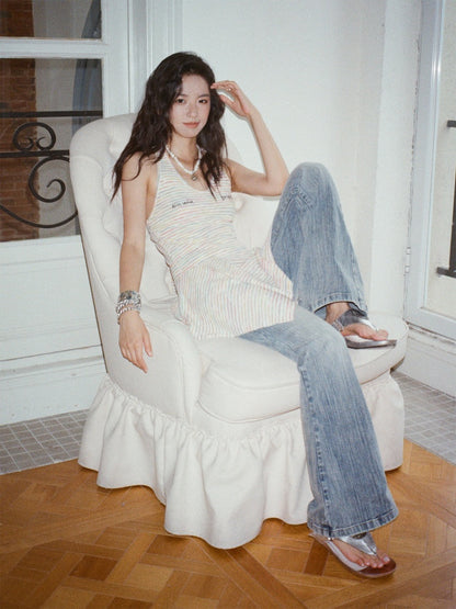 "Midsummer Coast" Rhinestone Embroidery Bootcut Flared Jeans【s0000013406】